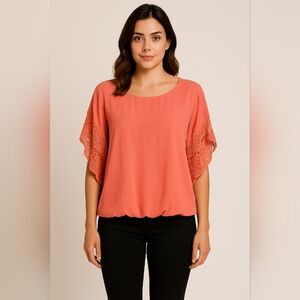 💥Bundle Only💥 MAURICES Coral Batwing Style Blouse with Crochet Lace Detail